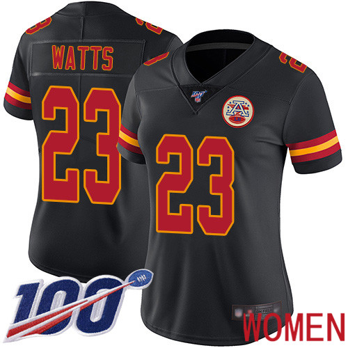 Women Kansas City Chiefs 23 Watts Armani Limited Black Rush Vapor Untouchable 100th Season Football Nike NFL Jersey